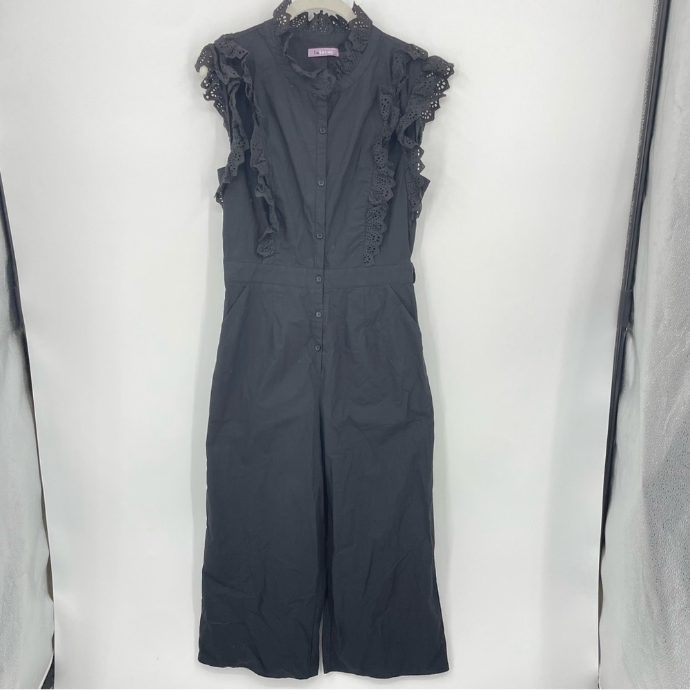 Lalavon black ruffle eyelet Jumpsuit Size medium M sleeveless